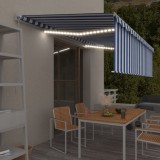 Copertina retractabila manual cu stor&amp;LED, albastru&amp;alb, 5x3 m GartenMobel Dekor, vidaXL