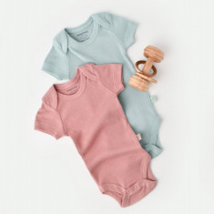 Set 2 body-uri bebe unisex din bumbac organic si modal - Mint/Rose, BabyCosy (Marime: 18-24 Luni)