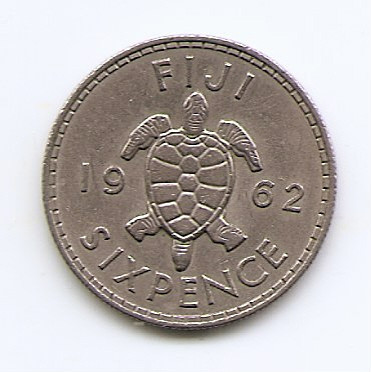Fiji 6 Pence 1962 - Elizabeth II, Cupru-nichel, B11, 19.5 mm KM-19 (3) foto