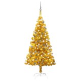 vidaXL Brad Crăciun pre-iluminat cu set globuri, auriu, 120 cm, PET