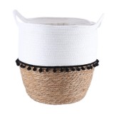 Coș Rufe Rustic Mic 32X38 Cm &ndash; Alb / Natural | Organizatoare Baie
