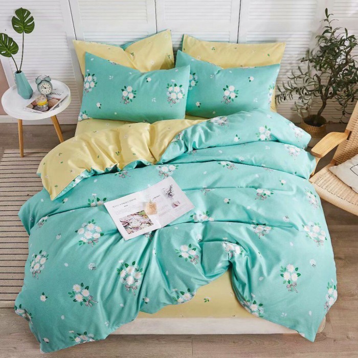 Lenjerie de pat pentru o persoana cu husa elastic pat si fata perna patrata, Airlia, bumbac mercerizat, multicolor