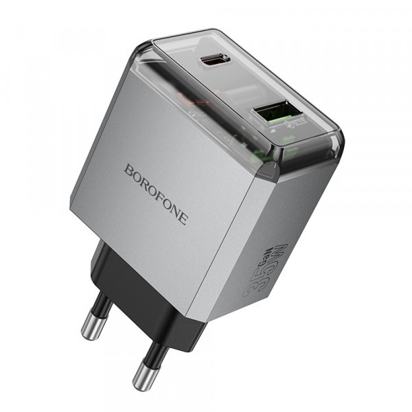 Incarcator Retea Borofone BN20 Lena, 35W, 3A, 1 x USB-A - 1 x USB-C, Gri