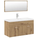 Cumpara ieftin Set mobilier de baie, 3 piese, stejar artizanal, lemn prelucrat