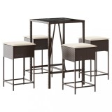 Cumpara ieftin Set mobilier bar de gradina cu perne, 5 piese, maro, poliratan