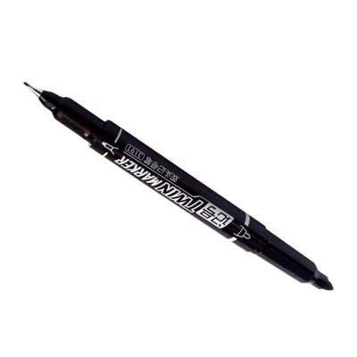 Set Marker permanent cu 2 capete 0.5/1mm, AIHAO 3191, negru, 12buc foto