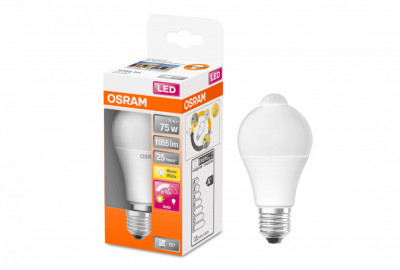 Bec LED Osram LED STAR+ A75, cu senzor de miscare, E27, 11W (75W), 1055 lm, lumina calda - RESIGILAT foto