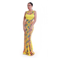 E486-9 Rochie de seara, tip sirena, cu imprimeu multicolor