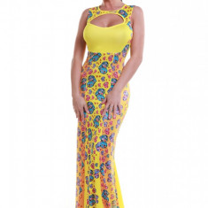 E486-9 Rochie de seara, tip sirena, cu imprimeu multicolor