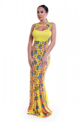 E486-9 Rochie de seara, tip sirena, cu imprimeu multicolor foto