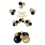 Suport Baloane, Happy New Year, Set 49 Bucăți, &Icirc;nălțime 1.5m, Culori Negru și Auriu, Plastic, Oem