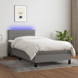 Gossi pat cu arcuri, saltea si led, gri inchis, 80x200 cm, textil