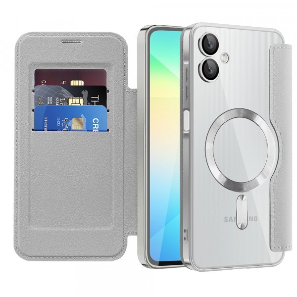 Husa MagSafe pentru Samsung Galaxy A06 A065, Techsuit, SmartMag Book, Gri