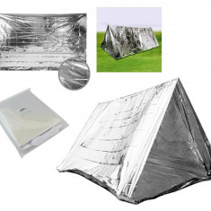 Cort de salvare termic, impermeabil, pliabil, 170g, 250 x 150cm, argintiu