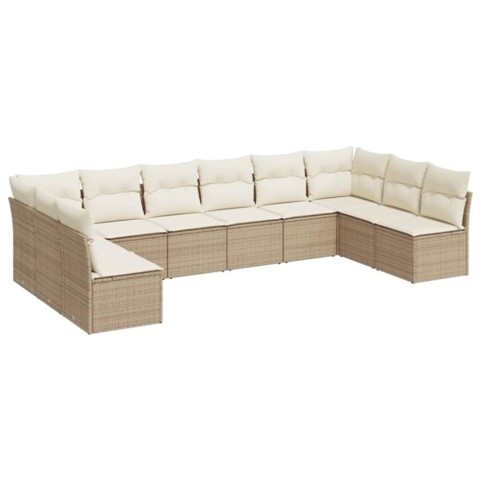 Set canapele de gradina cu perne, 10 piese, bej, poliratan