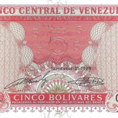 VENEZUELA █ bancnota █ 5 Bolivares █ 1989 █ P-70b █ UNC █ necirculata