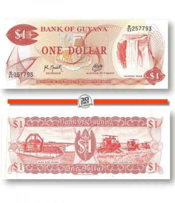 !!! GUYANA - 1 DOLAR (1966 - 1992) - P 21 g 2 - UNC / SERIA B 45 foto