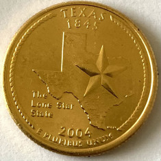 AMERICA QUARTER 1/4 DOLLAR 2004 LITERA D.Statul Steaua Solitara-TEXAS)PLACAT AUR foto