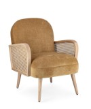 Cumpara ieftin Fotoliu lemn rattan natur textil galben mustar Dalida 65x74x81 cm