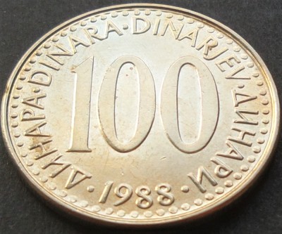 Moneda 100 DINARI / DINARA - RSF YUGOSLAVIA 1988 *cod 1533 = MODELUL MARE foto