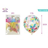 Set 6 Baloane aniversare PartyGo, 30cm, cu paiete diverse culori, 2.8g, transparent
