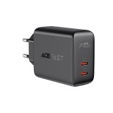 &Icirc;ncărcător de alimentare 2x USB-C 40W PPS PD QC 3.0 AFC FCP negru A9 negru Acefast
