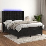 Gossi pat cu arcuri, saltea si led, negru, 140x190 cm, catifea