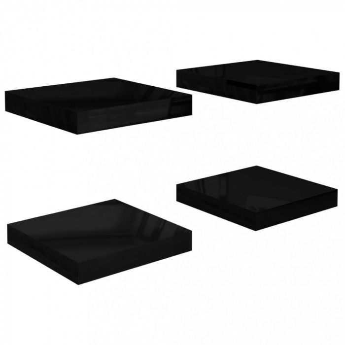 Rafturi de perete, 4 buc. negru extralucios, 23x23,5x3,8 cm MDF