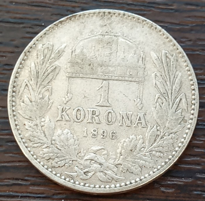 (A966) MONEDA DIN ARGINT UNGARIA - 1 KORONA 1896, FRANZ JOSEPH, MAI RARA