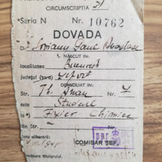 1945, Adeverință Student Fizică-Chimie, Prefectură Poliția Capitalei, București
