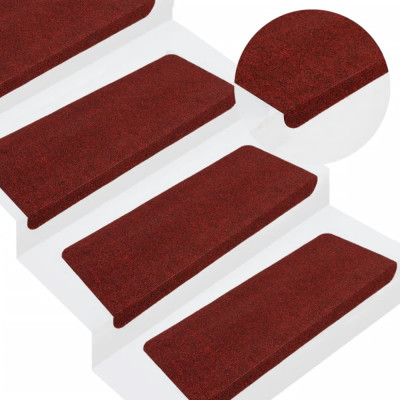 vidaXL Covorașe scări autoadezive, 15 buc., roșu, 65x24,5x3,5 cm foto
