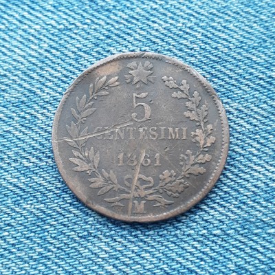 2L - 5 Centesimi 1861 M Italia foto