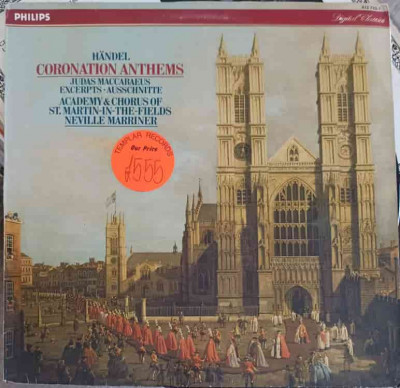 Disc vinil, LP. Coronation Anthems-Georg Friedrich H&amp;auml;ndel, Neville Marriner, Academy &amp;amp; Chorus Of St. Martin-in- foto
