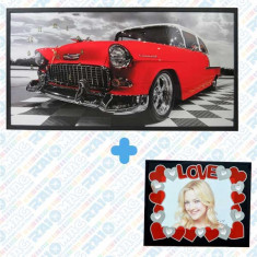 Tablou cu ceas inramat, model RED CHEVY, 50x100cm foto