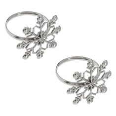 Inele Metalice de Culoare Argintie cu Fulgi de Craciun pentru Servetel de Masa 4cm 2buc foto
