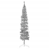 Jumătate brad de Crăciun subțire cu suport, argintiu, 210 cm