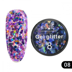 Gel unghii cu sclipici hexagon, Glitter Gel, Global Fashion 5g, 08