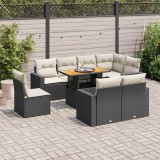 Cumpara ieftin Set mobilier de grădină cu perne, 9 piese, negru, poliratan