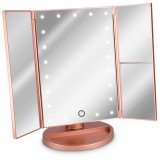 Oglinda Cosmetica LED Navaris, 3 Fete, Marire 3x, Pliabila, Roz, Dreptunghiulara, Iluminata