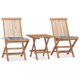 VidaXL Set mobilier exterior pliabil cu perne, 3 piese, lemn masiv tec