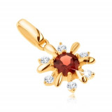 Cumpara ieftin Pandantiv din aur 585 - floare decorată cu pietre transparente şi granat roşu