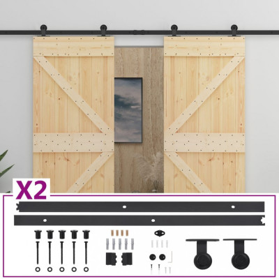Ușă glisantă cu set feronerie, 90 x 210 cm, lemn masiv de pin foto