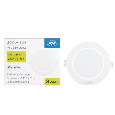 Aproape nou: Spot LED PNI D-Light CL2503 3W, incastrabil, rotund 9 cm, 6400K, alime foto