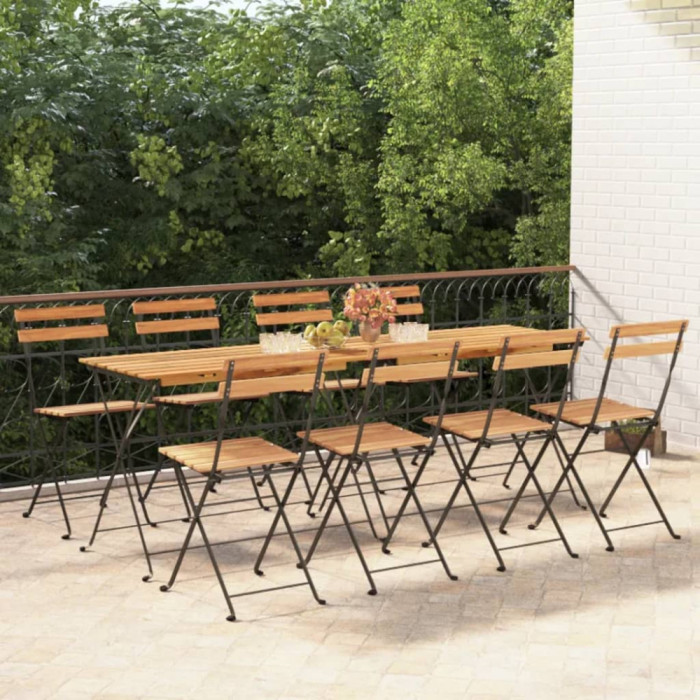 vidaXL Scaune de bistro pliabile, 8 buc., lemn masiv de tec și oțel 3152111