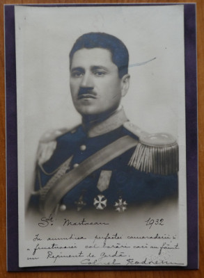 Fotografie cu autograf, Colonel Paul Teodorescu, viitor General, catre Slt. Mastocan, 1932 foto