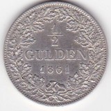 GERMANIA Wurttemberg 1/2 &frac12; Gulden Wilhelm I 1861, Europa, Argint