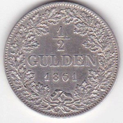 GERMANIA Wurttemberg 1/2 &amp;frac12; Gulden Wilhelm I 1861 foto