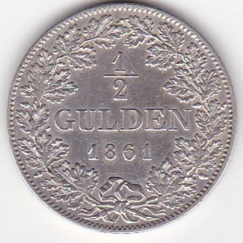 GERMANIA Wurttemberg 1/2 &frac12; Gulden Wilhelm I 1861