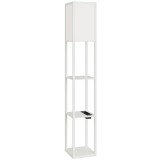 HOMCOM Lampă de Podea LED cu Rafturi, Lampă Modernă cu Comutator cu Pedală și Porturi USB, Temperatură de Culoare Reglabilă pentru Living și Dormitor,