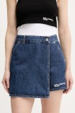 Karl Lagerfeld Jeans pantaloni scurți jeans culoarea bleumarin, uni, high waist, A3W10133